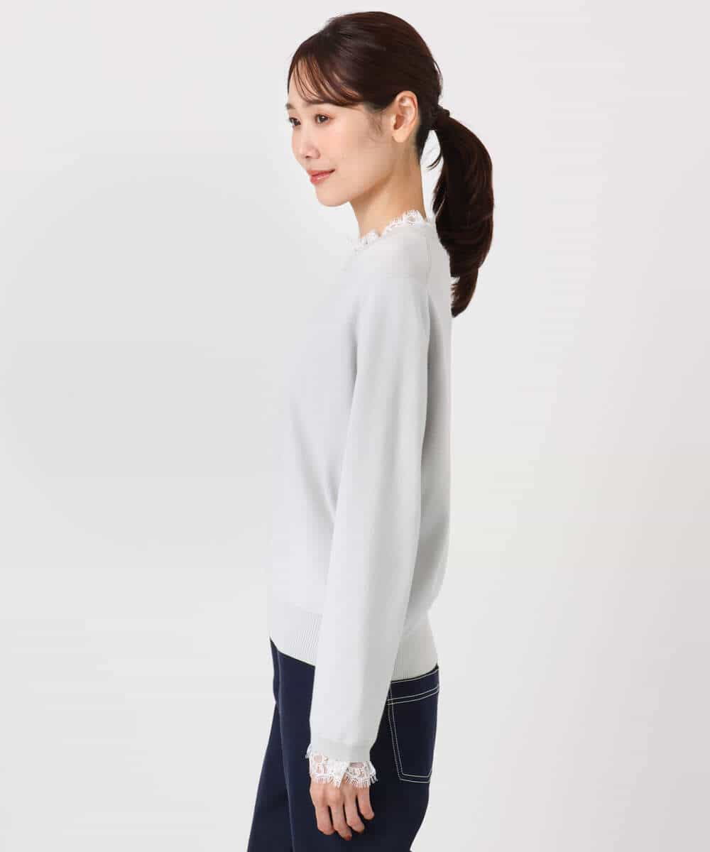 FKFDD11140 MK MICHEL KLEIN(MK ミッシェルクラン) [洗える]レースデザインコンパクトニット ライトグレー