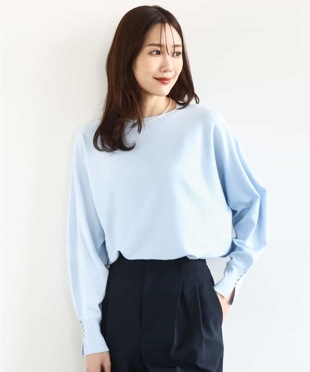 FKFDD12130 MK MICHEL KLEIN(MK ミッシェルクラン) [洗える]ドルマンスリーブニット ライトブルー