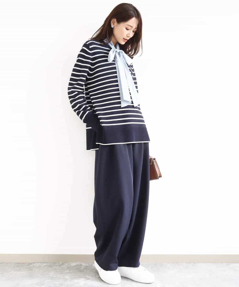 FKFDD13150 MK MICHEL KLEIN(MK ミッシェルクラン) 柄編みボーダーニット ネイビー