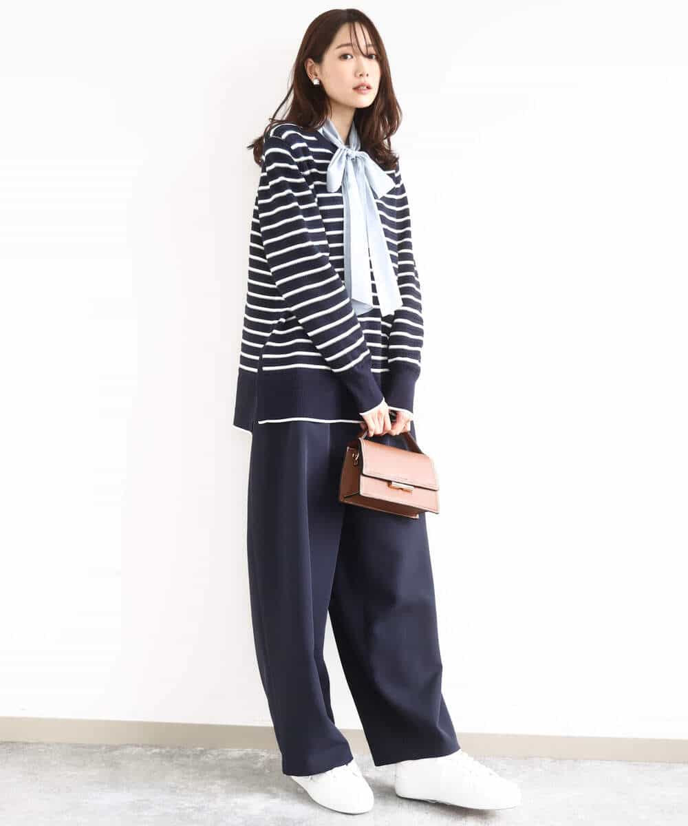 FKFDD13150 MK MICHEL KLEIN(MK ミッシェルクラン) 柄編みボーダーニット ネイビー