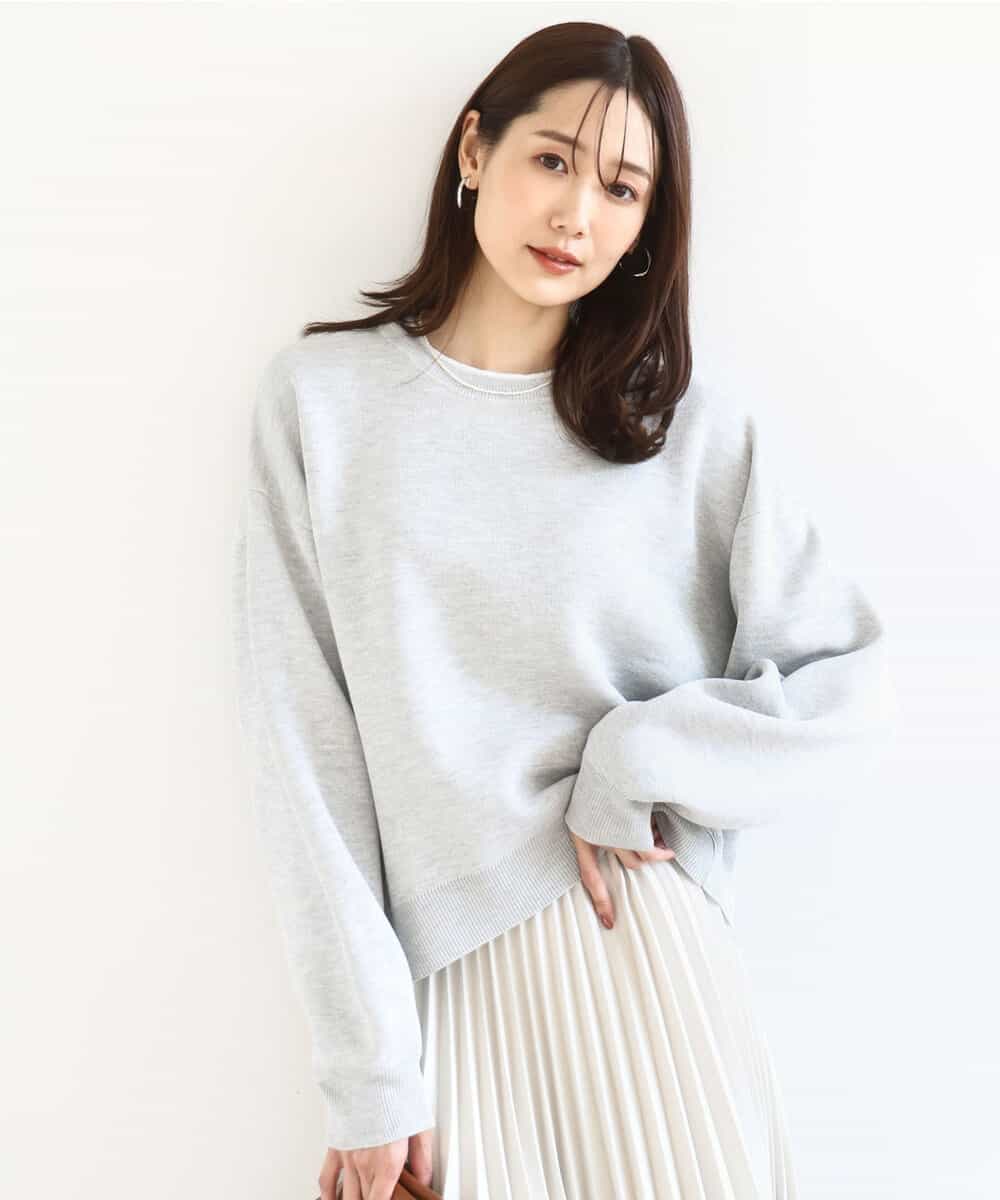 FKFDD15120 MK MICHEL KLEIN(MK ミッシェルクラン) [洗える]スウェットライククルーネックニット グレー