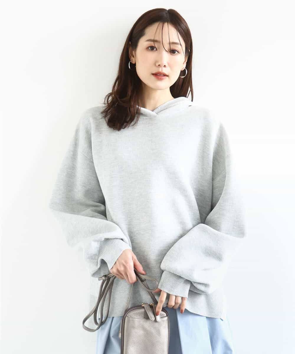 FKFDD16130 MK MICHEL KLEIN(MK ミッシェルクラン) [洗える]スウェットライクニットフーディー グレー