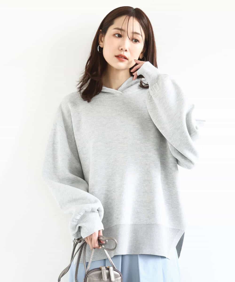 FKFDD16130 MK MICHEL KLEIN(MK ミッシェルクラン) [洗える]スウェットライクニットフーディー グレー