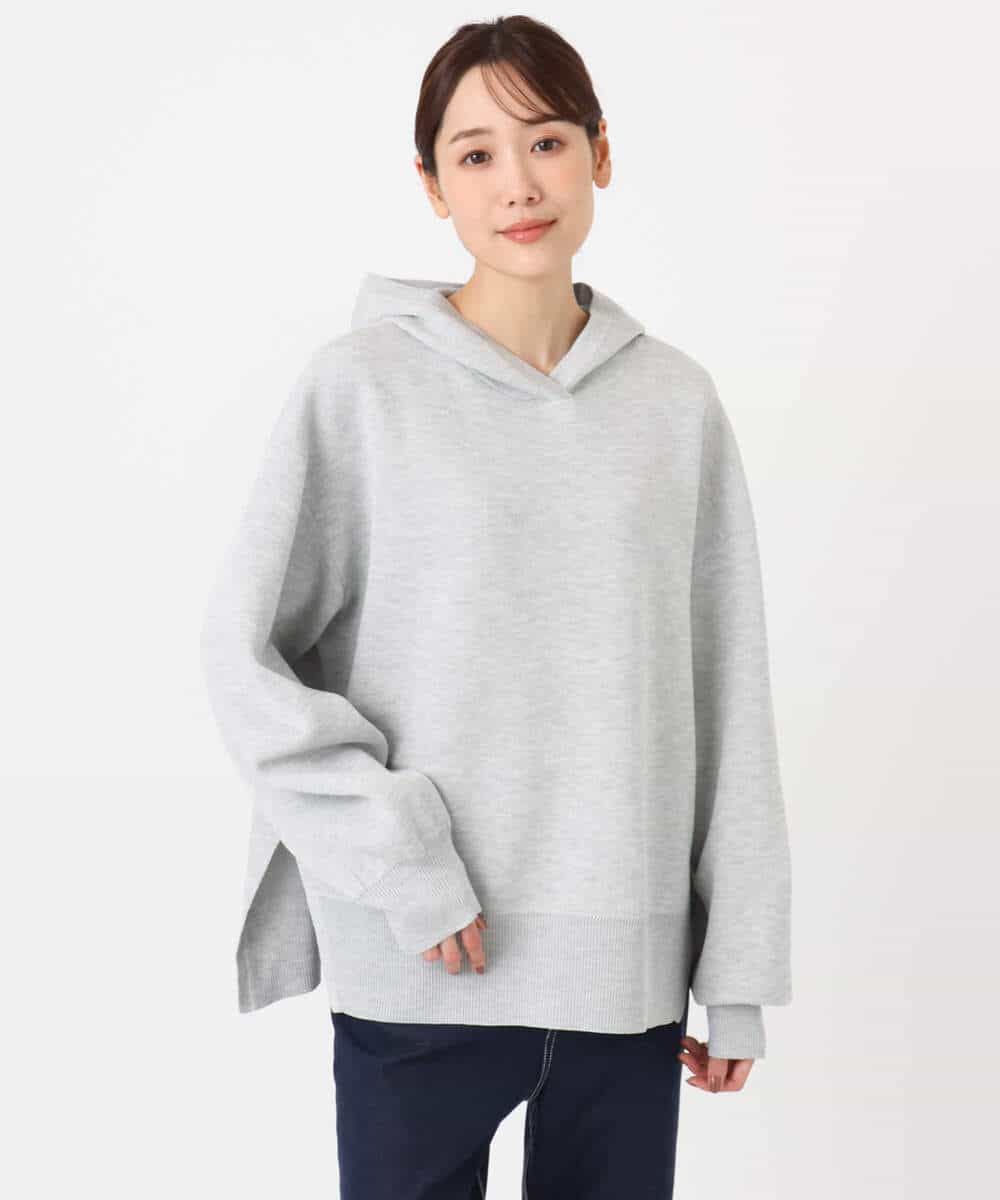 FKFDD16130 MK MICHEL KLEIN(MK ミッシェルクラン) [洗える]スウェットライクニットフーディー グレー