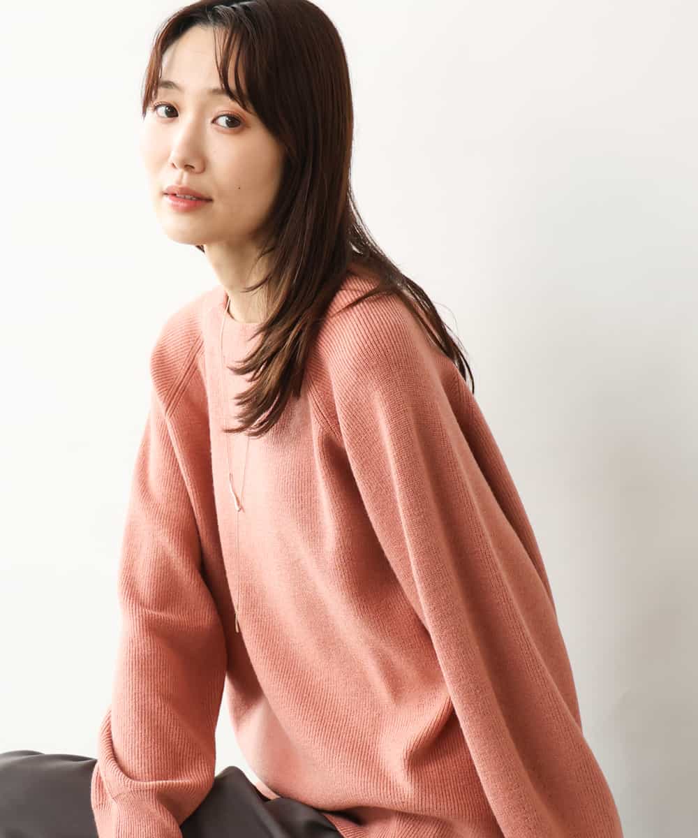 FKFDG67150 MK MICHEL KLEIN(MK ミッシェルクラン) [洗える]片畦編みラグランスリーブニット コーラル