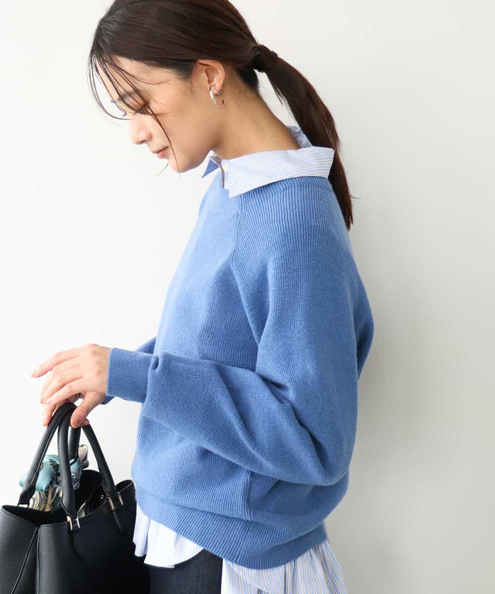 FKFDG67150 MK MICHEL KLEIN(MK ミッシェルクラン) [洗える]片畦編みラグランスリーブニット ブルー