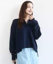 FKFFD21160 MK MICHEL KLEIN(MK ミッシェルクラン) [洗える]衿付きラガーニット ネイビー