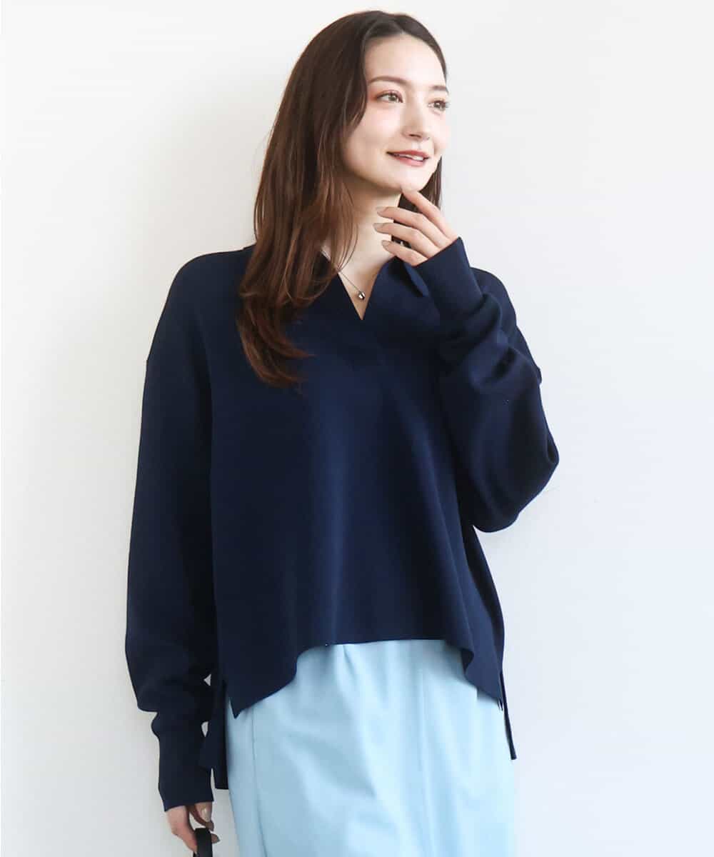 FKFFD21160 MK MICHEL KLEIN(MK ミッシェルクラン) [洗える]衿付きラガーニット ネイビー