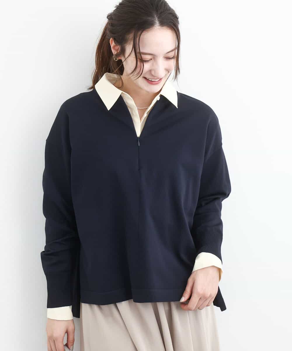FKFFD24160 MK MICHEL KLEIN(MK ミッシェルクラン) [洗える]フロントファスナーデザインニット ネイビー