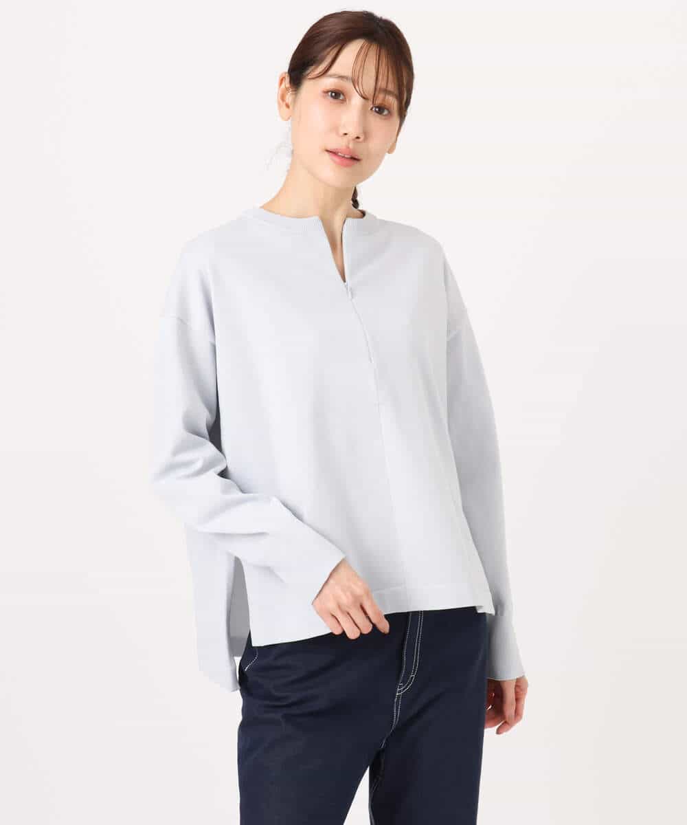 FKFFD24160 MK MICHEL KLEIN(MK ミッシェルクラン) [洗える]フロントファスナーデザインニット ライトグレー