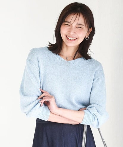 FKFGD31150  [洗える]ラメ入りノットヤーンVネックニット