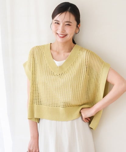 FKFGD50160  [洗える]メッシュ編みニットベスト×タンクトップ ツインセット