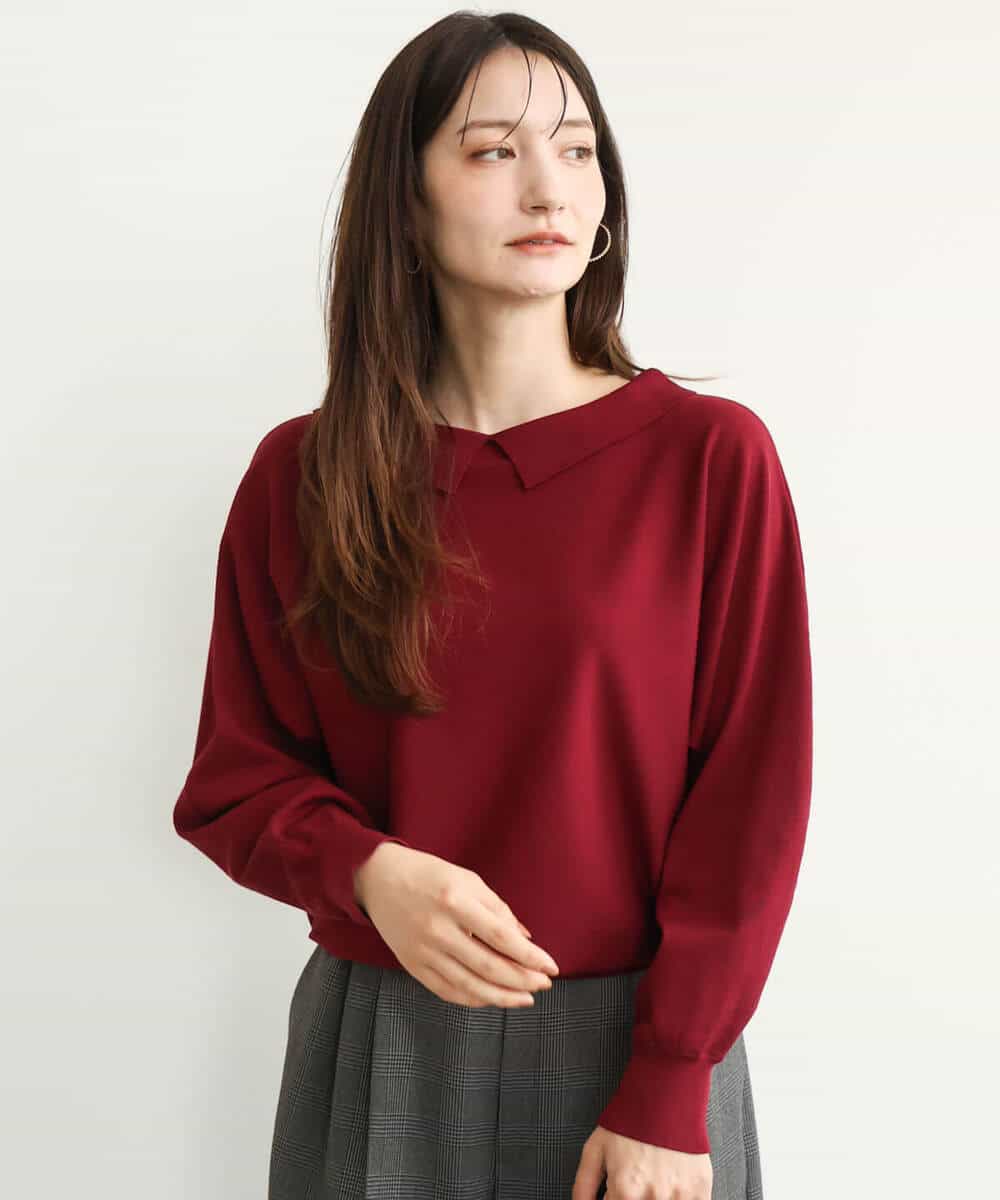 FKFJD34140 MK MICHEL KLEIN(MK ミッシェルクラン) [洗える/前後2way]ロールネックカラードルマンニット アイボリー