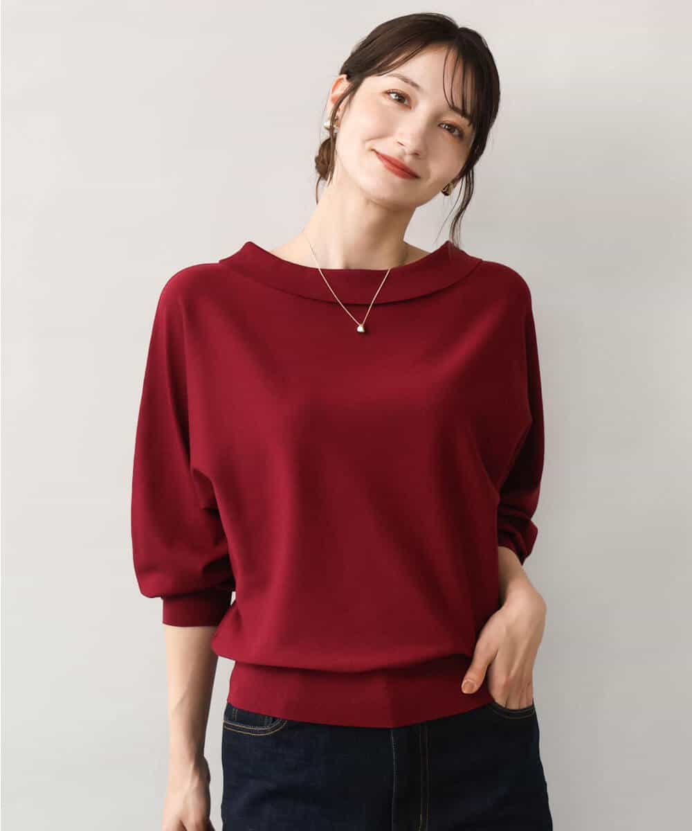 FKFJD34140 MK MICHEL KLEIN(MK ミッシェルクラン) [洗える/前後2way]ロールネックカラードルマンニット アイボリー