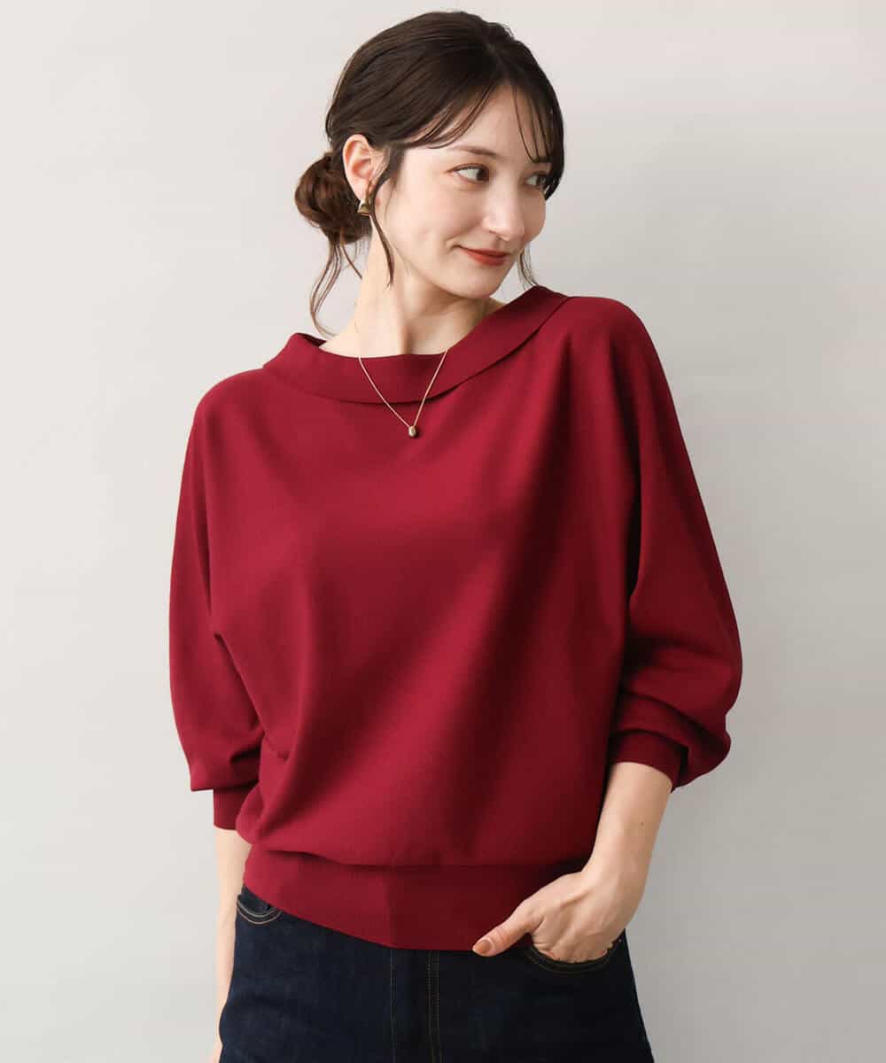 FKFJD34140 MK MICHEL KLEIN(MK ミッシェルクラン) [洗える/前後2way]ロールネックカラードルマンニット アイボリー