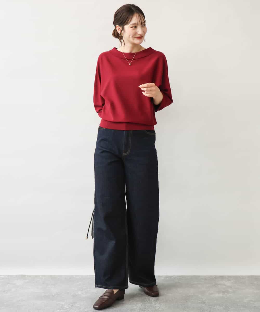 FKFJD34140 MK MICHEL KLEIN(MK ミッシェルクラン) [洗える/前後2way]ロールネックカラードルマンニット アイボリー