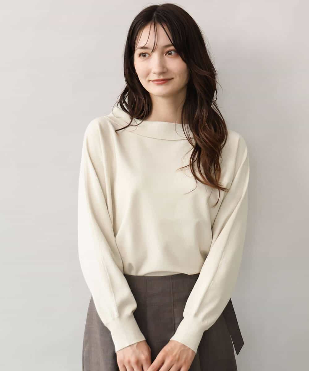 FKFJD34140 MK MICHEL KLEIN(MK ミッシェルクラン) [洗える/前後2way]ロールネックカラードルマンニット アイボリー