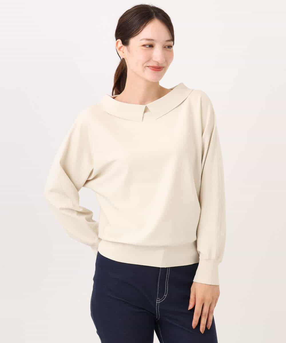 FKFJD34140 MK MICHEL KLEIN(MK ミッシェルクラン) [洗える/前後2way]ロールネックカラードルマンニット アイボリー
