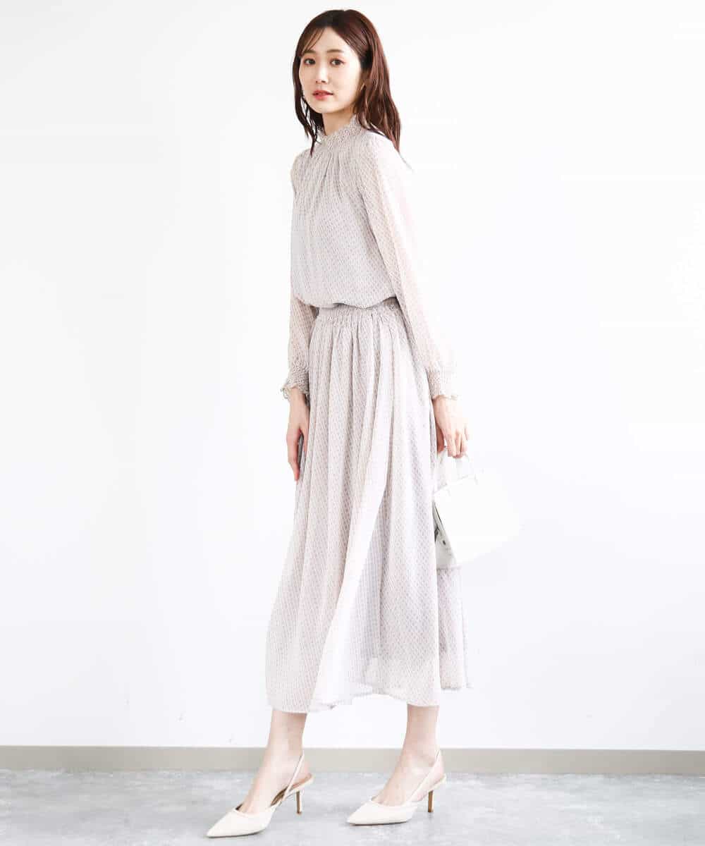 FKHGA03140 MK MICHEL KLEIN(MK ミッシェルクラン) 幾何柄シフォンスカート/洗える ベージュ