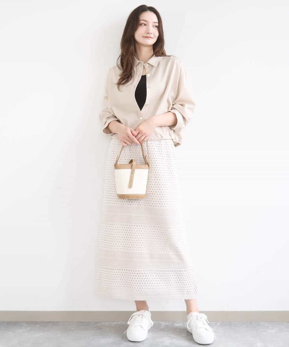 FKHGD02170 MK MICHEL KLEIN(MK ミッシェルクラン) [洗える]アイレット編みクロシェ風ニットスカート ブラウン