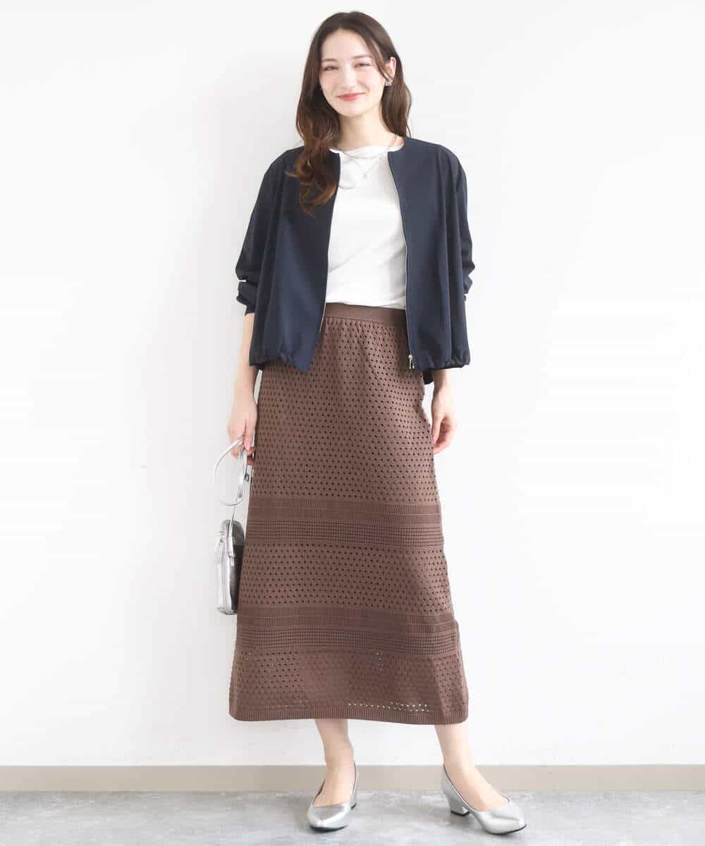 FKHGD02170 MK MICHEL KLEIN(MK ミッシェルクラン) [洗える]アイレット編みクロシェ風ニットスカート ブラウン
