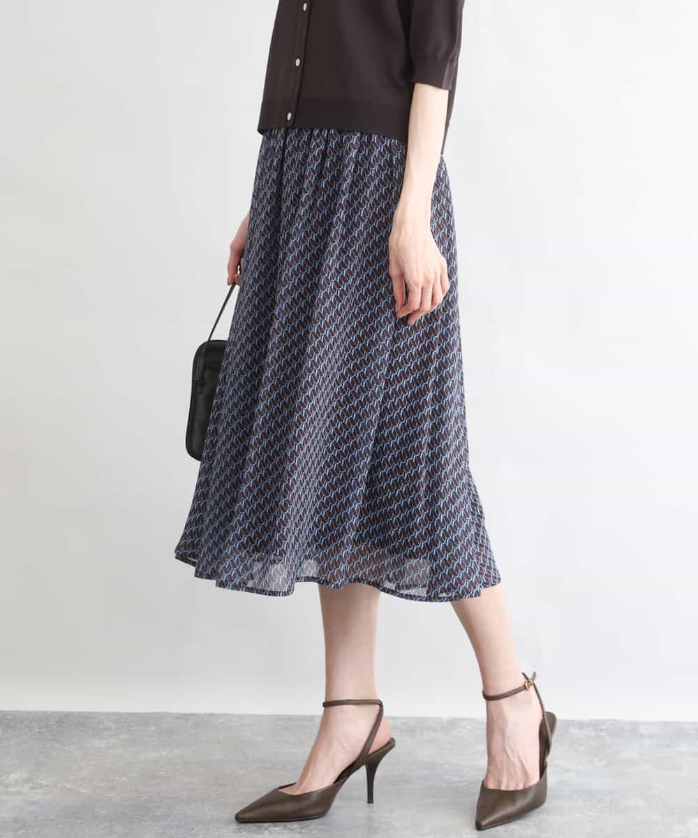 FKHGD06140 MK MICHEL KLEIN(MK ミッシェルクラン) [洗える]幾何柄シフォンスカート ブラウン