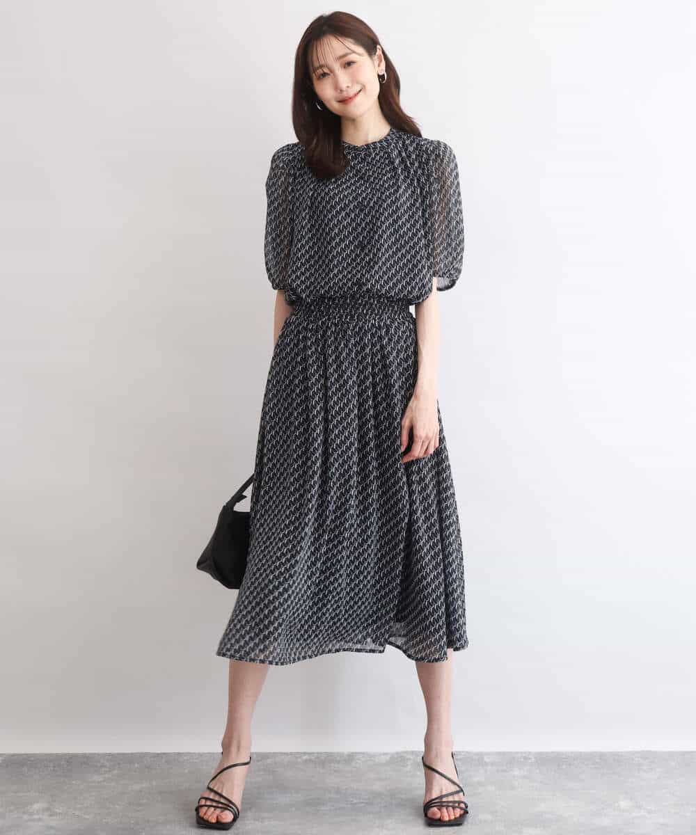 FKHGD06140 MK MICHEL KLEIN(MK ミッシェルクラン) [洗える]幾何柄シフォンスカート ブラウン