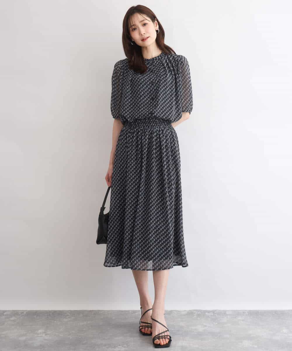 FKHGD06140 MK MICHEL KLEIN(MK ミッシェルクラン) [洗える]幾何柄シフォンスカート ブラウン