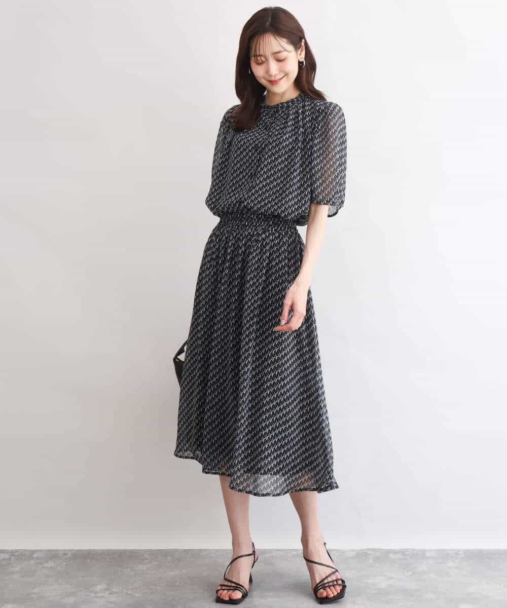 FKHGD06140 MK MICHEL KLEIN(MK ミッシェルクラン) [洗える]幾何柄シフォンスカート ブラウン