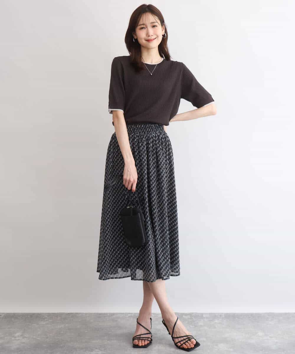 FKHGD06140 MK MICHEL KLEIN(MK ミッシェルクラン) [洗える]幾何柄シフォンスカート ブラウン