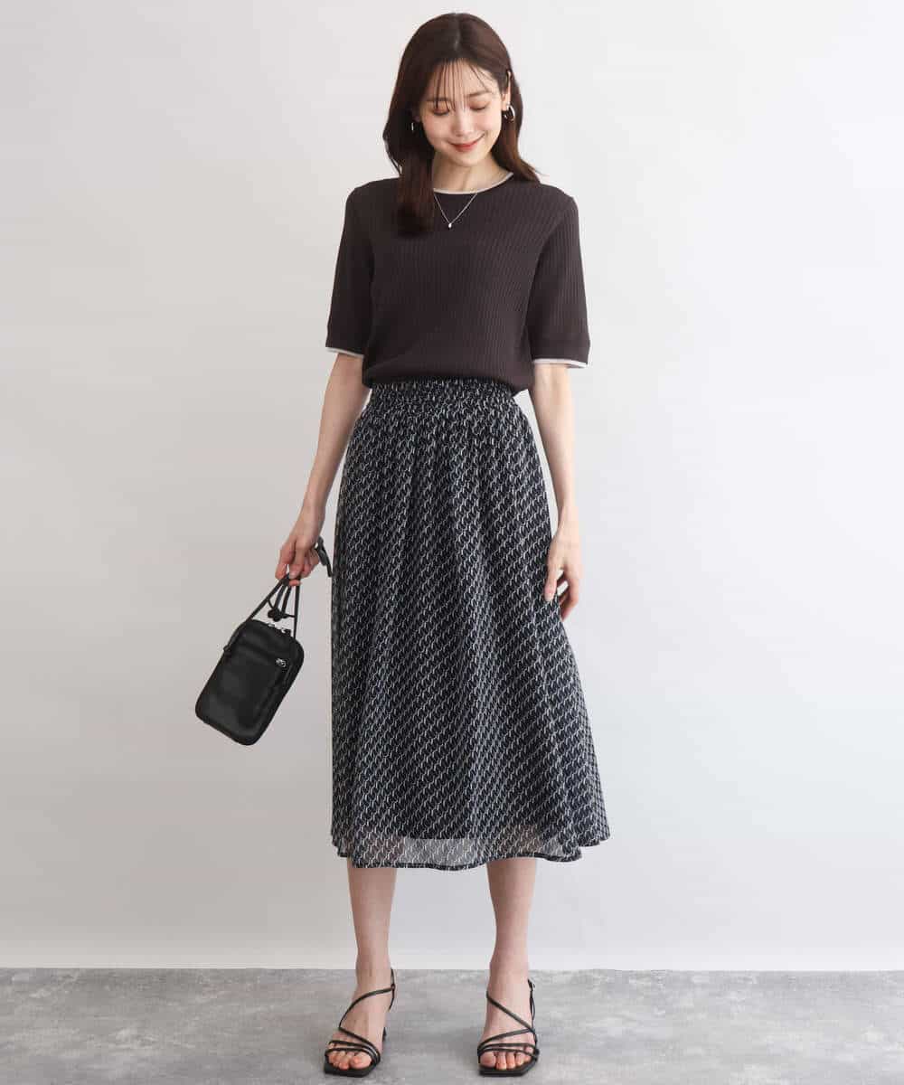 FKHGD06140 MK MICHEL KLEIN(MK ミッシェルクラン) [洗える]幾何柄シフォンスカート ブラウン