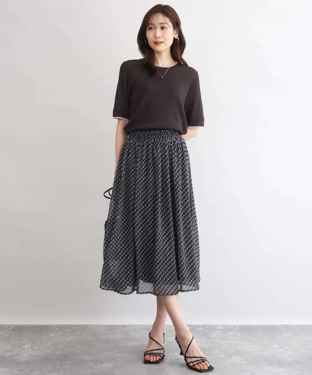 FKHGD06140 MK MICHEL KLEIN(MK ミッシェルクラン) [洗える]幾何柄シフォンスカート ブラウン