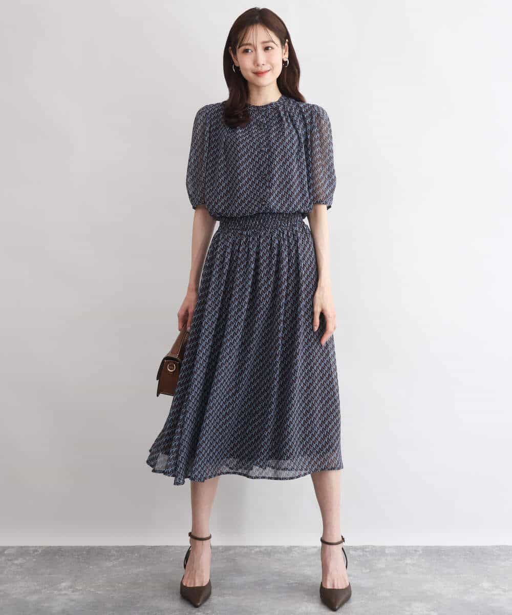 FKHGD06140 MK MICHEL KLEIN(MK ミッシェルクラン) [洗える]幾何柄シフォンスカート ブラウン