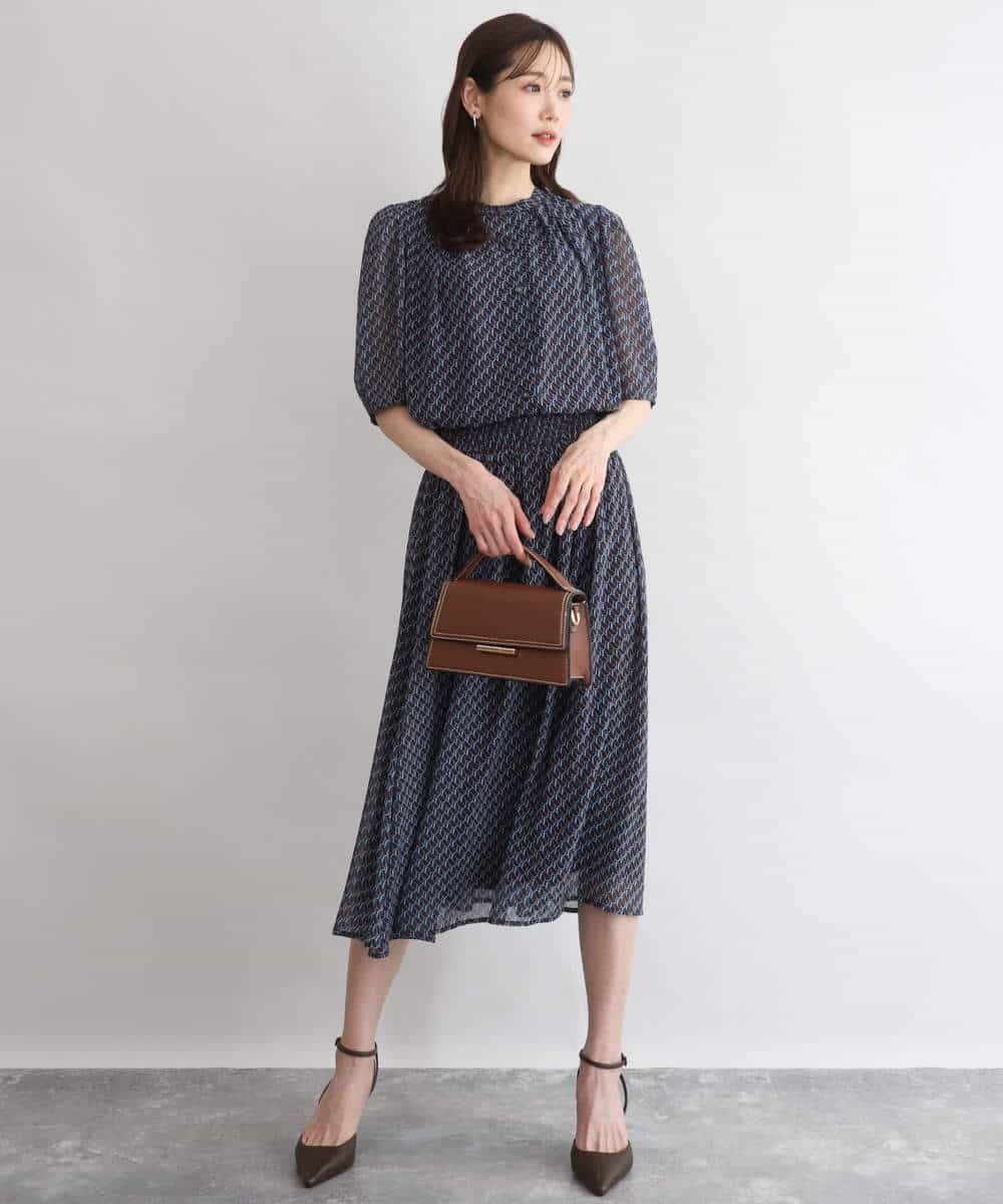 FKHGD06140 MK MICHEL KLEIN(MK ミッシェルクラン) [洗える]幾何柄シフォンスカート ブラウン