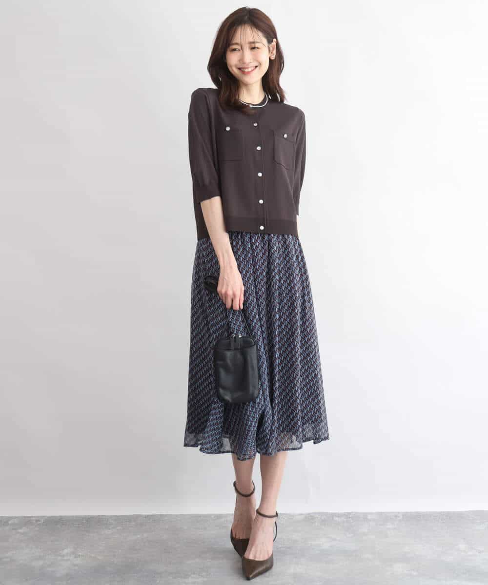 FKHGD06140 MK MICHEL KLEIN(MK ミッシェルクラン) [洗える]幾何柄シフォンスカート ブラウン
