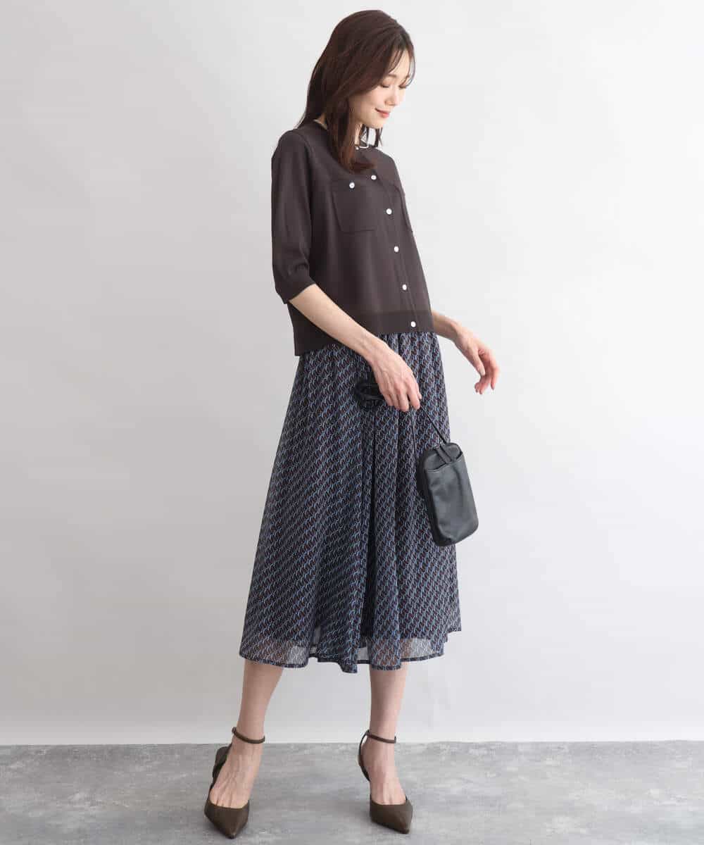FKHGD06140 MK MICHEL KLEIN(MK ミッシェルクラン) [洗える]幾何柄シフォンスカート ブラウン