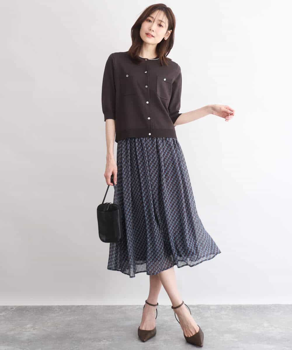 FKHGD06140 MK MICHEL KLEIN(MK ミッシェルクラン) [洗える]幾何柄シフォンスカート ブラウン