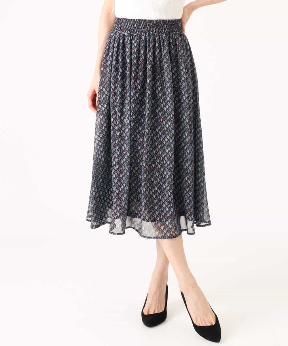 FKHGD06140 MK MICHEL KLEIN(MK ミッシェルクラン) [洗える]幾何柄シフォンスカート ブラウン