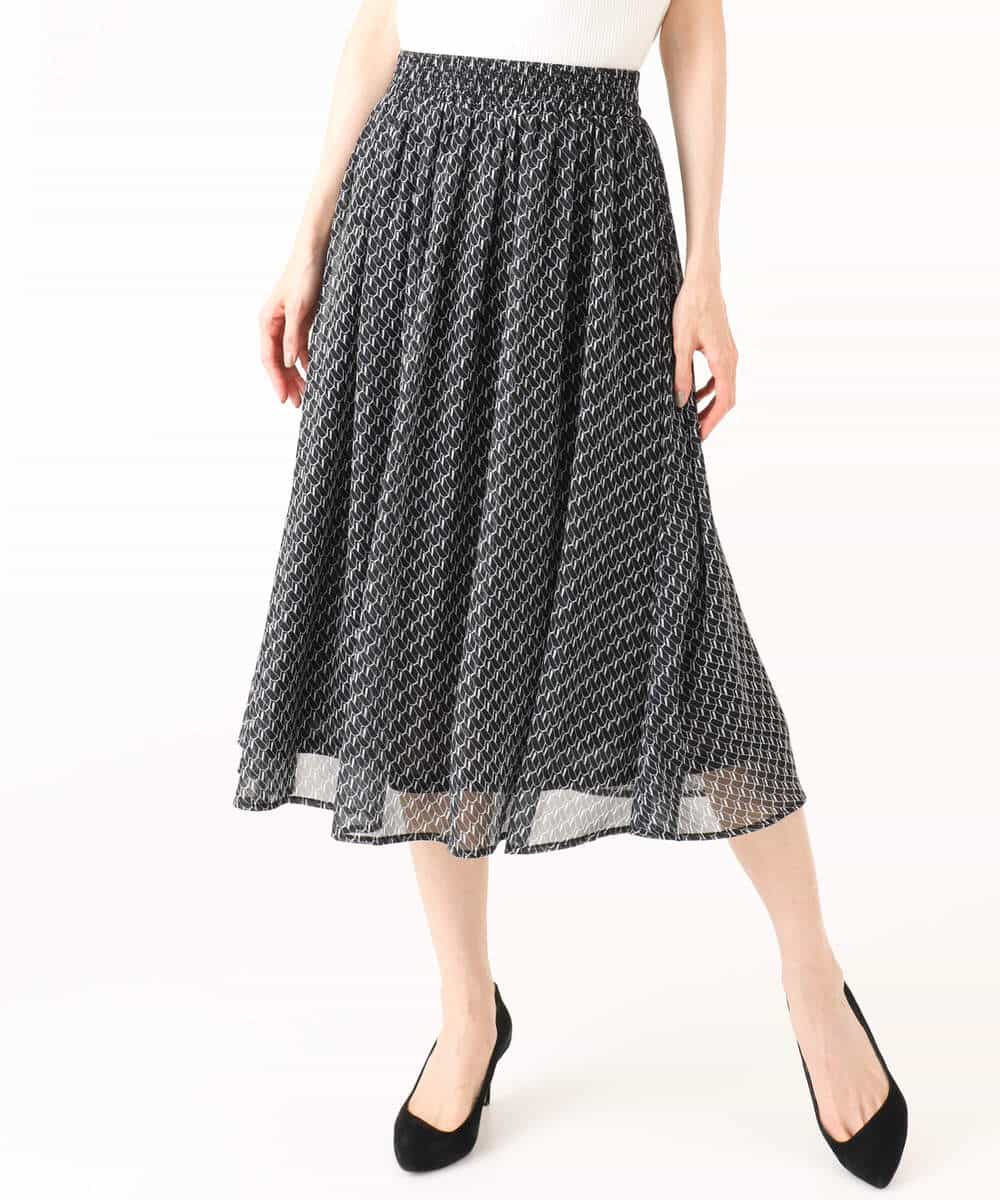 FKHGD06140 MK MICHEL KLEIN(MK ミッシェルクラン) [洗える]幾何柄シフォンスカート ブラウン