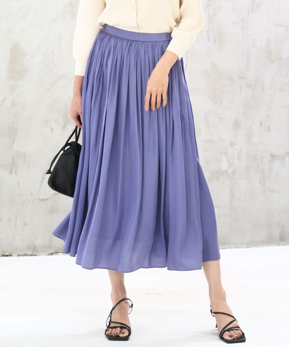 FKHGD35150 MK MICHEL KLEIN(MK ミッシェルクラン) [瞬美シリーズ/UVカット/洗える]サテンプリーツスカート パープル