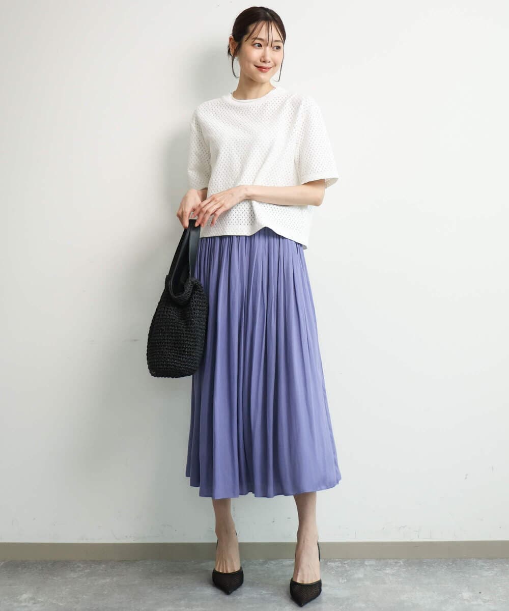 FKHGD35150 MK MICHEL KLEIN(MK ミッシェルクラン) [瞬美シリーズ/UVカット/洗える]サテンプリーツスカート ダークグレー