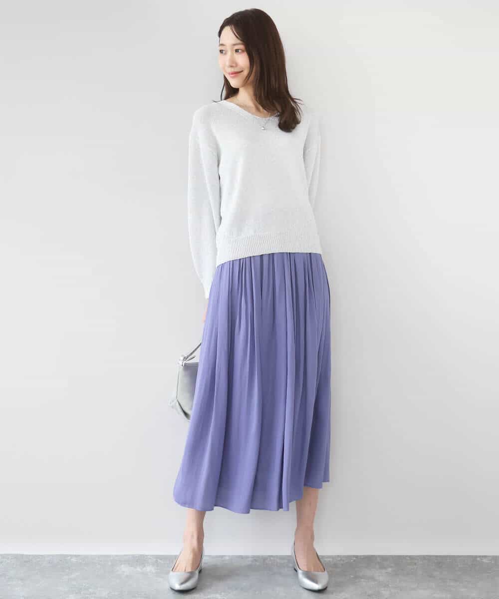 FKHGD35150 MK MICHEL KLEIN(MK ミッシェルクラン) [瞬美シリーズ/UVカット/洗える]サテンプリーツスカート ダークグレー