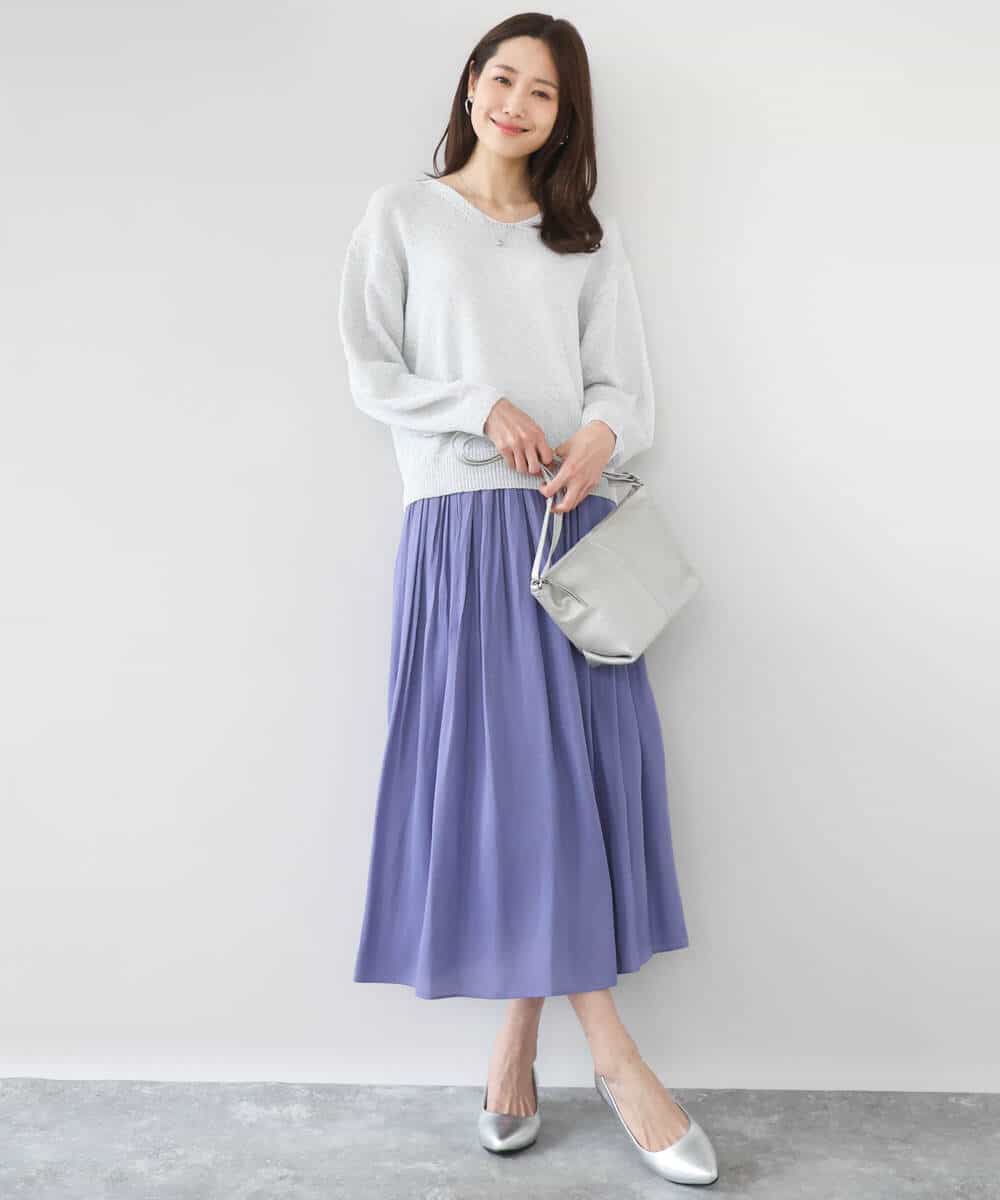 FKHGD35150 MK MICHEL KLEIN(MK ミッシェルクラン) [瞬美シリーズ/UVカット/洗える]サテンプリーツスカート ダークグレー