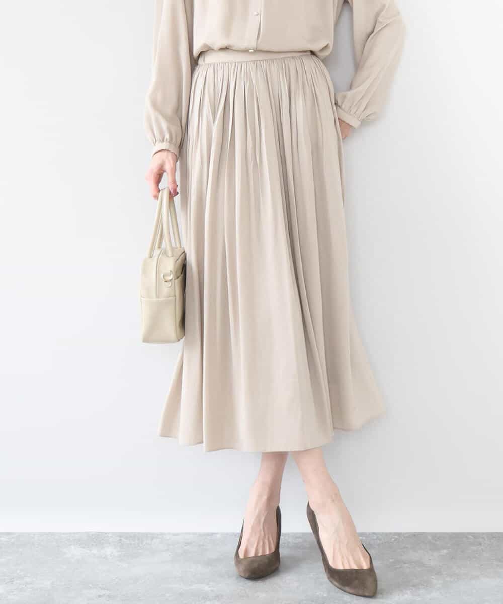 FKHGD35150 MK MICHEL KLEIN(MK ミッシェルクラン) [瞬美シリーズ/UVカット/洗える]サテンプリーツスカート ダークグレー