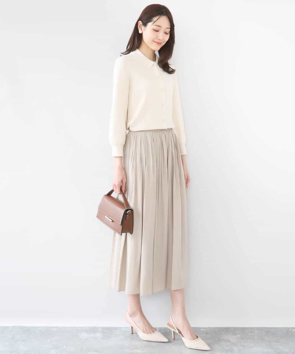 FKHGD35150 MK MICHEL KLEIN(MK ミッシェルクラン) [瞬美シリーズ/UVカット/洗える]サテンプリーツスカート ダークグレー