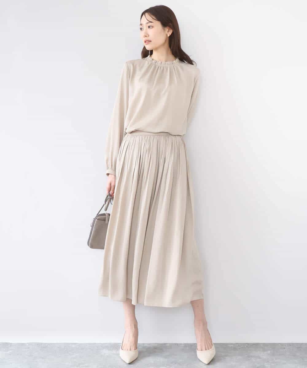 FKHGD35150 MK MICHEL KLEIN(MK ミッシェルクラン) [瞬美シリーズ/UVカット/洗える]サテンプリーツスカート ダークグレー