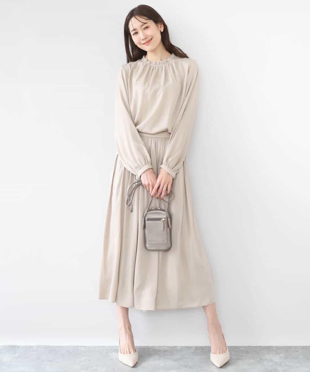 FKHGD35150 MK MICHEL KLEIN(MK ミッシェルクラン) [瞬美シリーズ/UVカット/洗える]サテンプリーツスカート ダークグレー