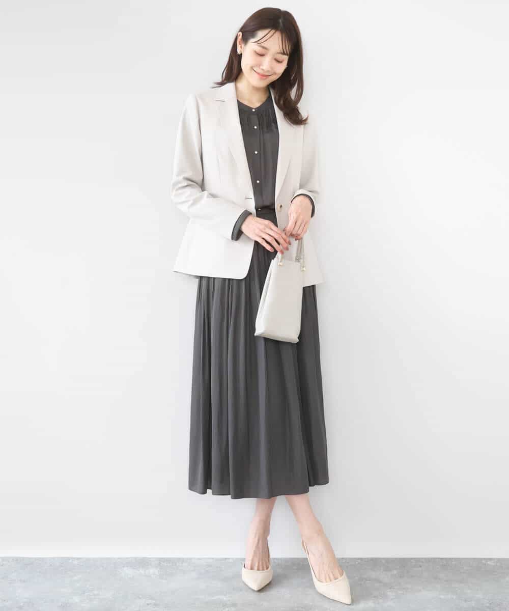 FKHGD35150 MK MICHEL KLEIN(MK ミッシェルクラン) [瞬美シリーズ/UVカット/洗える]サテンプリーツスカート ダークグレー