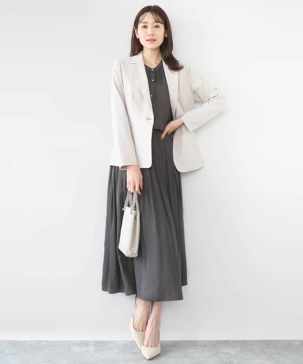 FKHGD35150 MK MICHEL KLEIN(MK ミッシェルクラン) [瞬美シリーズ/UVカット/洗える]サテンプリーツスカート ダークグレー