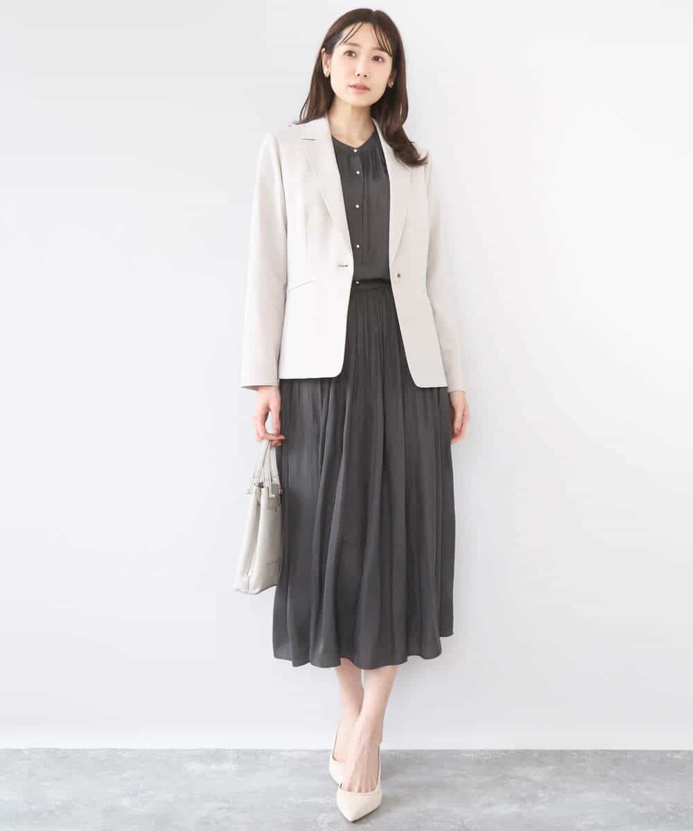 FKHGD35150 MK MICHEL KLEIN(MK ミッシェルクラン) [瞬美シリーズ/UVカット/洗える]サテンプリーツスカート ダークグレー